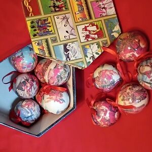 Festive Christmas Ornaments with Red Ribbons